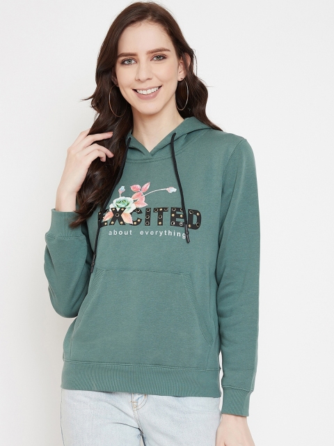 

Madame Women Green Printed Hooded Sweatshirt