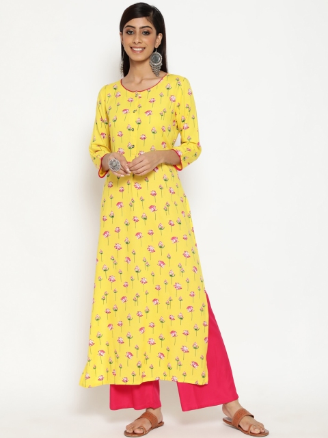 

Luni Women Yellow Floral Printed Regular Kurti with Palazzos