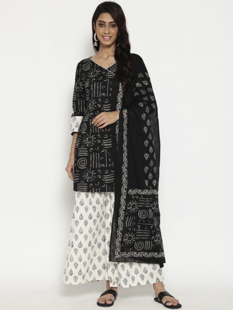 

Luni Women Black Tribal Printed Angrakha Cotton Kurta with Palazzos & With Dupatta