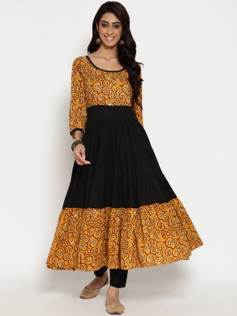 

Luni Women Yellow & Black Ethnic Motifs Printed Anarkali Kurta