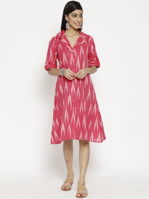 

Luni Pink Ikat Printed Shirt Dress