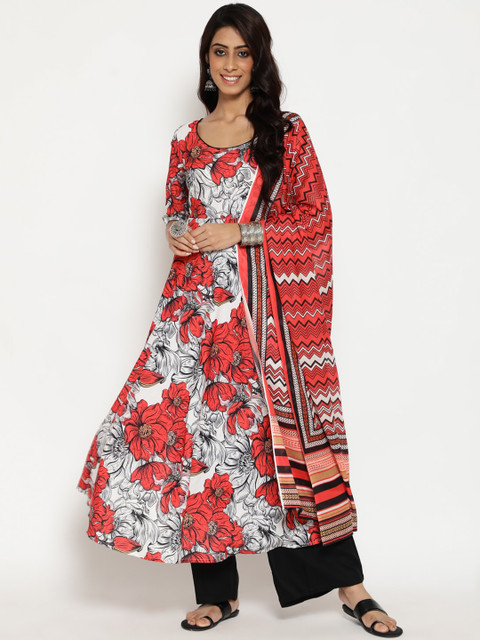 

Luni Women Red Floral Printed Regular Kurta with Palazzos & With Dupatta