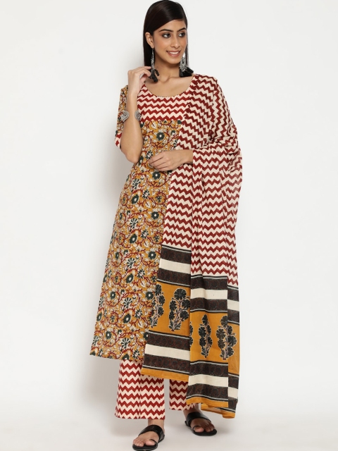 

Luni Women Mustard Yellow Floral Printed Regular Pure Cotton Kurta with Palazzos & With Dupatta