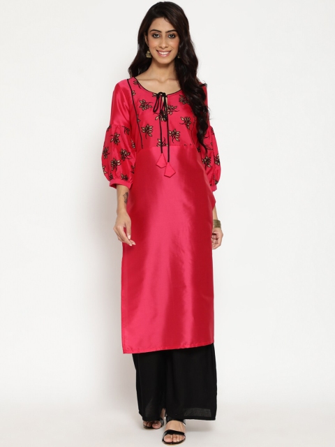 

Luni Women Magenta & Black Floral Printed Kurta