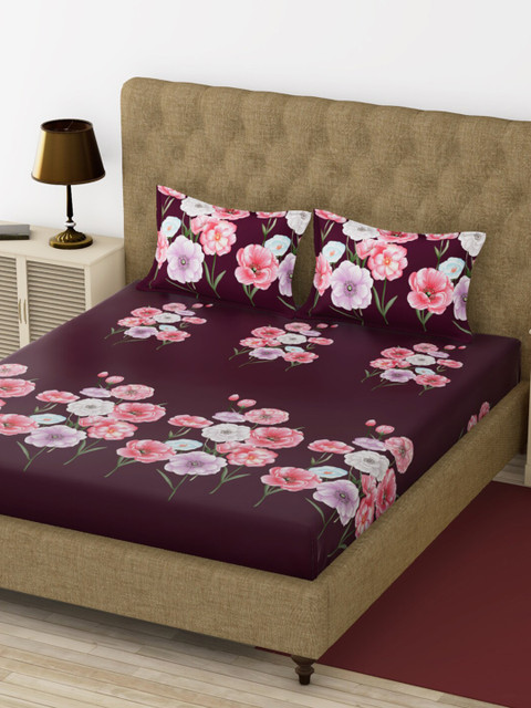 

BIANCA Purple & Pink Floral 200 TC King Bedsheet with 2 Pillow Covers
