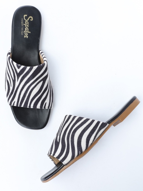 

SAPATOS Women White Striped Open Toe Flats