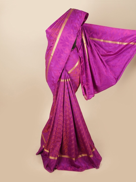 

Pothys Violet & Gold-Toned Floral Cotton Blend Saree