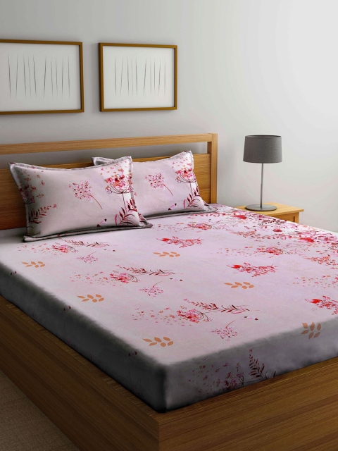 

Arrabi Pink & Orange Floral 300 TC King Bedsheet with 2 Pillow Covers