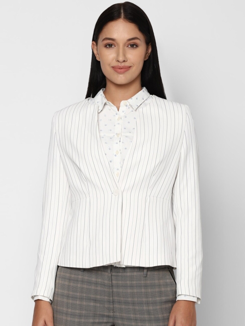 

Allen Solly Woman Women White & Grey Striped Single-Breasted Formal Blazer