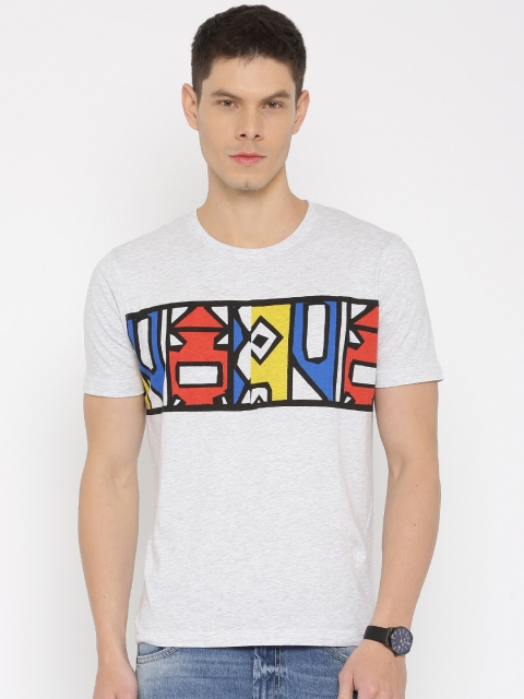 

Slub Men Grey Melange Printed Round Neck T-Shirt