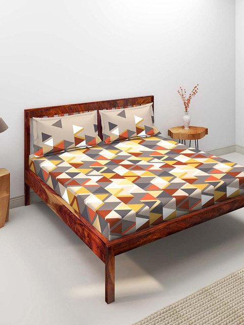 

Duroflex Maroon & Yellow Geometric 104 TC Pure Cotton Queen Bedsheet with 2 Pillow Covers