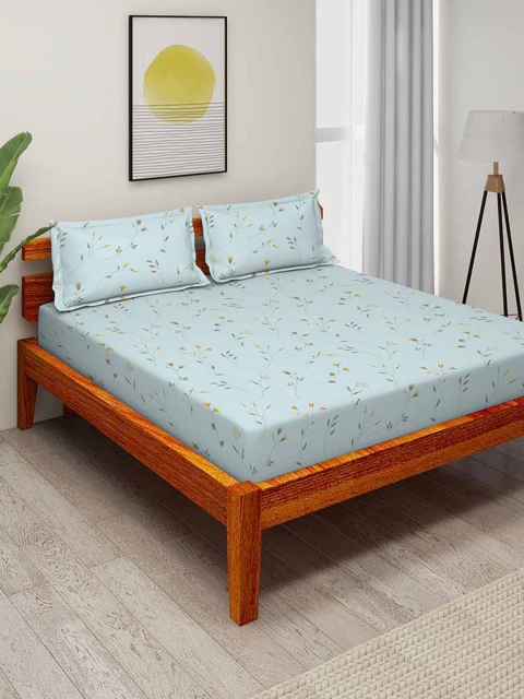 

Duroflex Blue & Yellow Floral Pure Cotton 144 TC Queen Bedsheet With 2 Pillow Covers