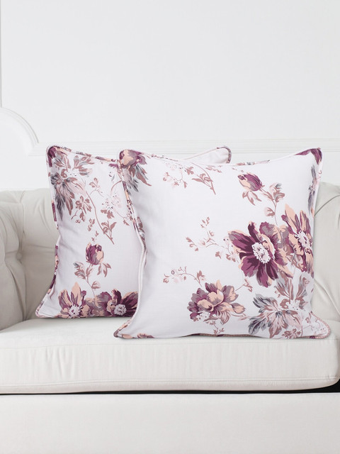 

SWAYAM White & Maroon Set of 2 Floral Square Cushion Covers