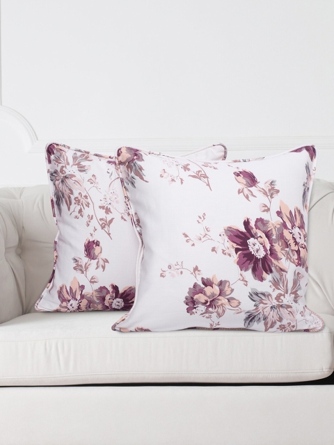 

SWAYAM White & Purple Set of 2 Floral Square Cushion Covers