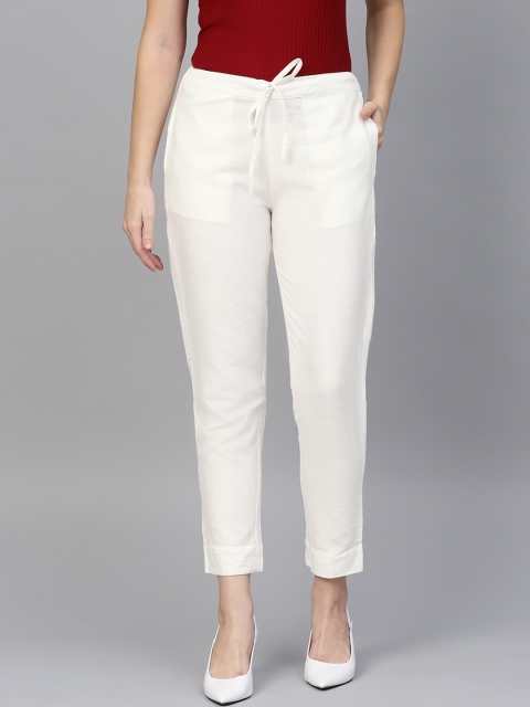 

Ishin Women Off White Cigarette Trousers