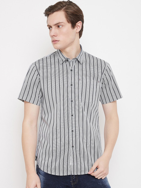 

Octave Men Grey Opaque Striped Casual Shirt