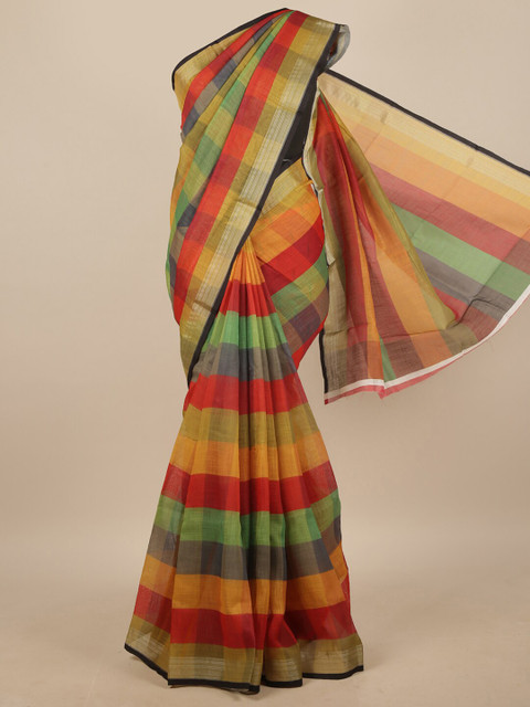 

Pothys Multicolour Linen Blend Checked Saree, Multi