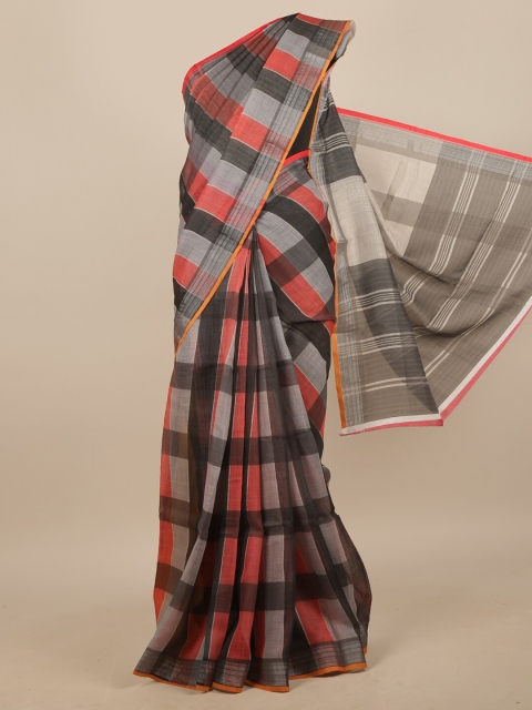 

Pothys Black & Red Checked Linen Blend Saree