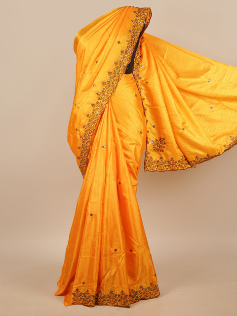 

Pothys Yellow Floral Art Silk Saree