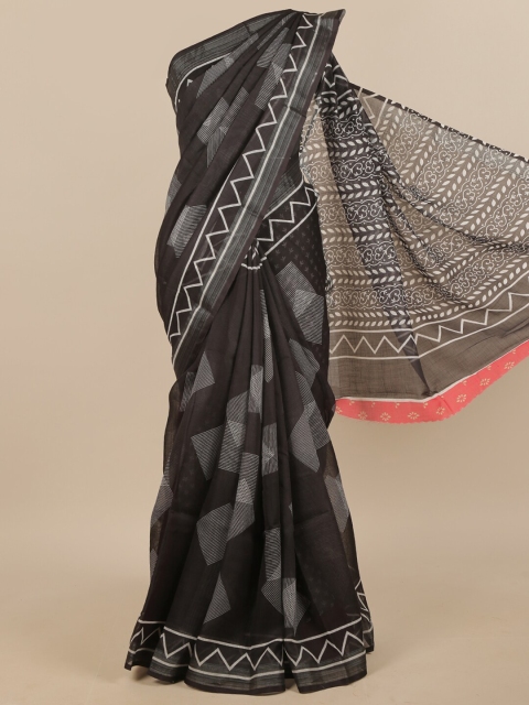 

Pothys Black & Grey Linen Blend Geometric Printed Saree