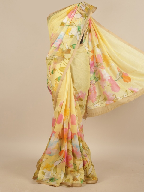 

Pothys Yellow & Pink Floral Printed Saree