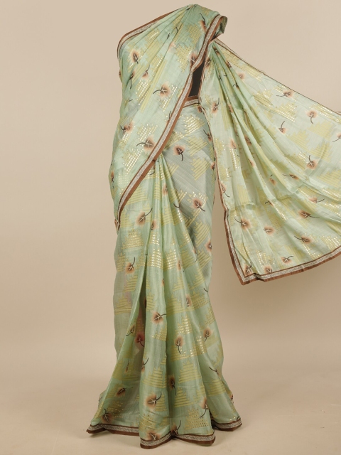

Pothys Sea Green & Brown Floral Printed Saree