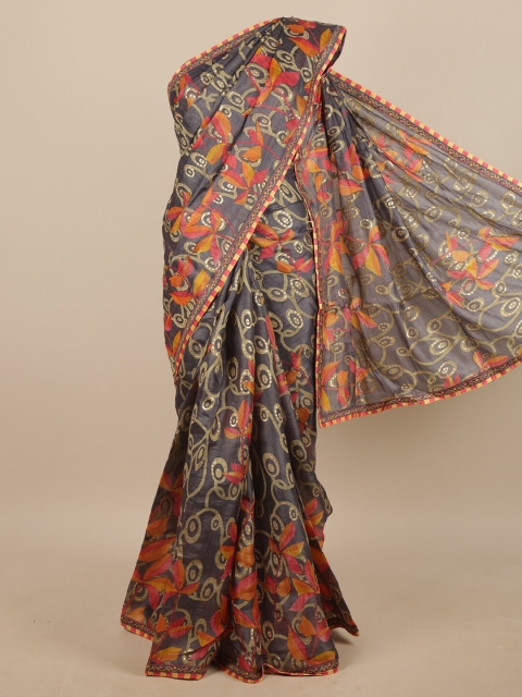 

Pothys Grey & Orange Floral Saree