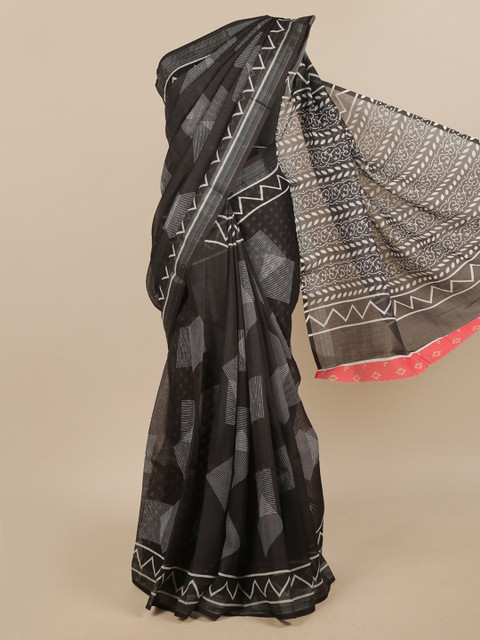 

Pothys Black & White Geometric Printed Linen Blend Saree