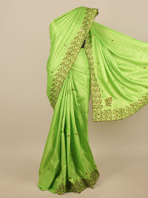 

Pothys Green Art Silk Floral Embroidered & Embellished Saree