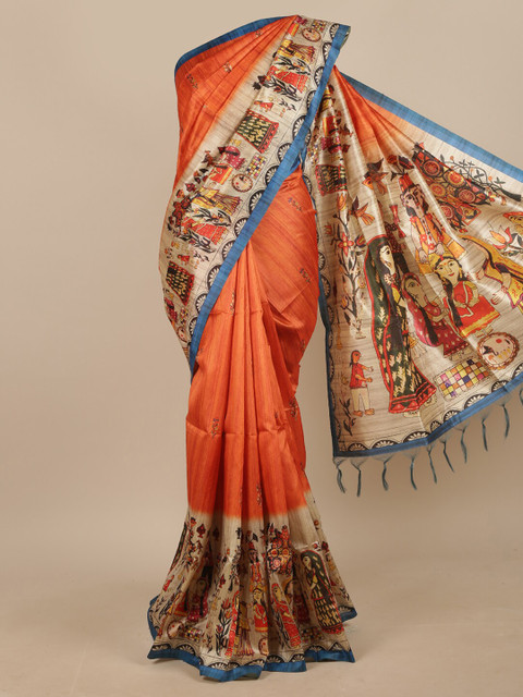 

Pothys Rust & Beige Floral Jute Silk Saree
