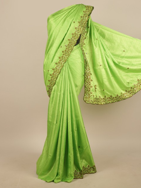 

Pothys Women Green Embellished Silk Saree with Blouse