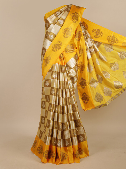 

Pothys Yellow & Green Woven Design Zari Jute Silk Saree