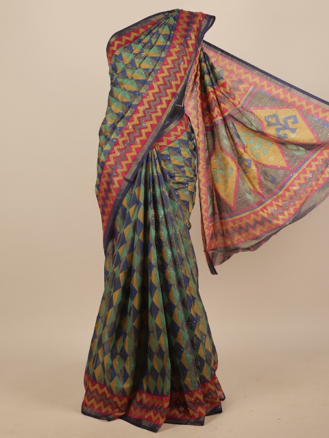 

Pothys Multi Colored Printed Poly Chiffon Saree, Green