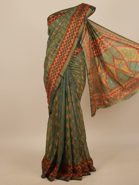 

Pothys Green & Red Ethnic Motifs Printed Saree