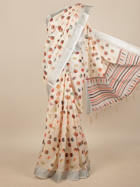 

Pothys Cream-Coloured & Red Linen Blend Saree