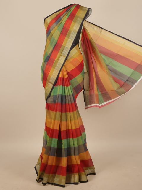 

Pothys Red & Gold-Toned Colourblocked Linen Blend Saree