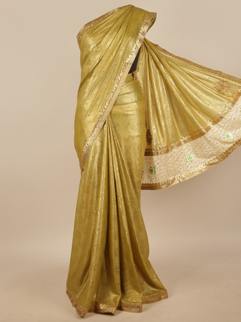 

Pothys Green Floral Poly Chiffon Printed & Embellished Saree