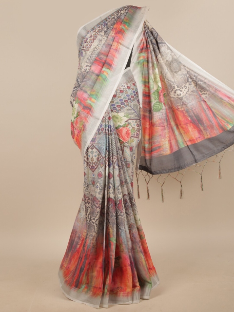 

Pothys Women Grey & Red Linen Blend Saree with Blouse