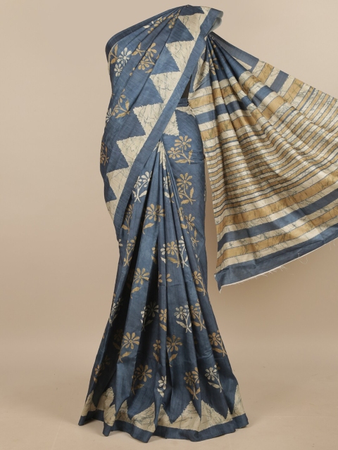 

Pothys Blue & Beige Floral Jute Silk Saree