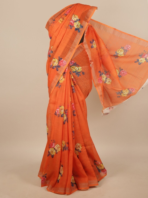 

Pothys Orange & Yellow Floral Printed Linen Blend Saree