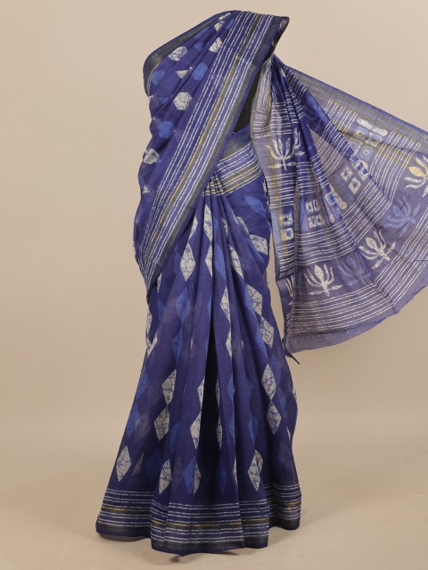 

Pothys Blue & White Batik Linen Blend Saree