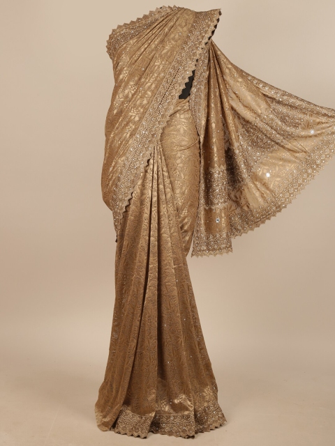 

Pothys Tan Embellished Beads and Stones Net Saree