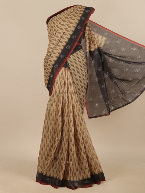 

Pothys Cream-Coloured & Black Printed Jute Silk Saree
