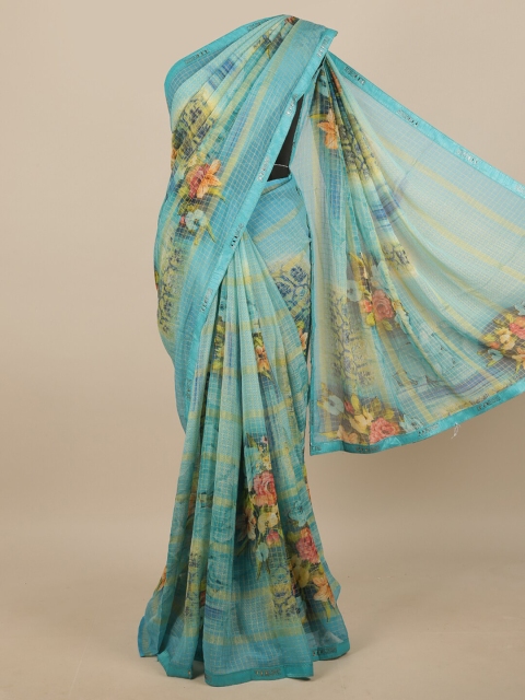 

Pothys Turquoise Blue & Red Floral Saree