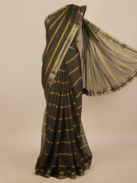 

Pothys Black & Gold-Toned Striped Saree