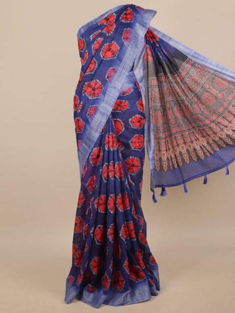 

Pothys Blue & Red Linen Blend Bandhani Printed Saree