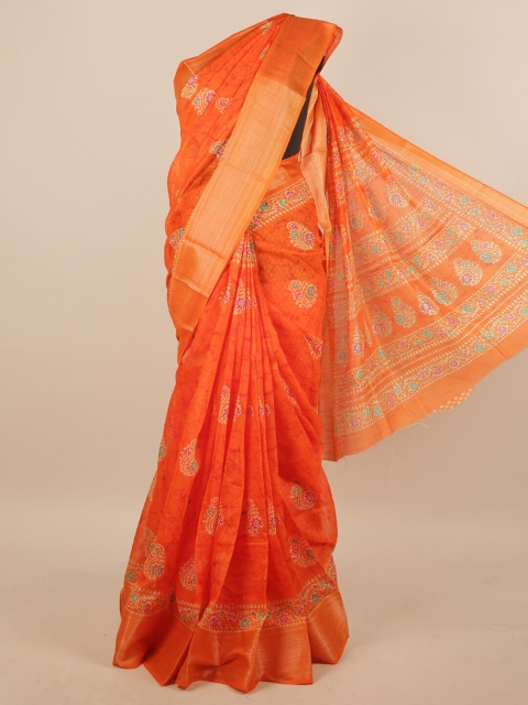 

Pothys Orange & Pink Floral Cotton Blend Saree