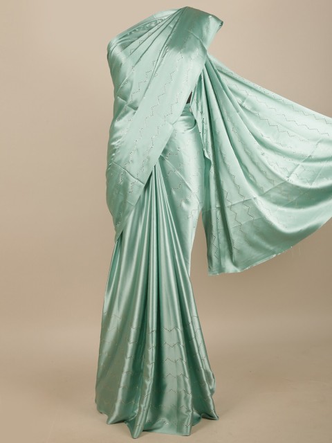 

Pothys Green & Silver-Toned Embellished Saree