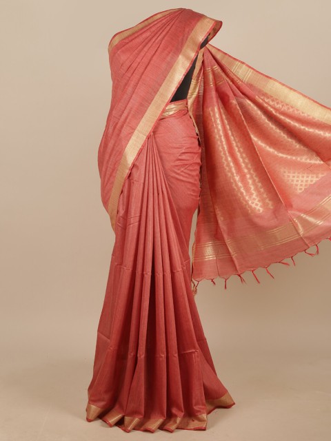 

Pothys Pink & Gold-Toned Jute Silk Saree