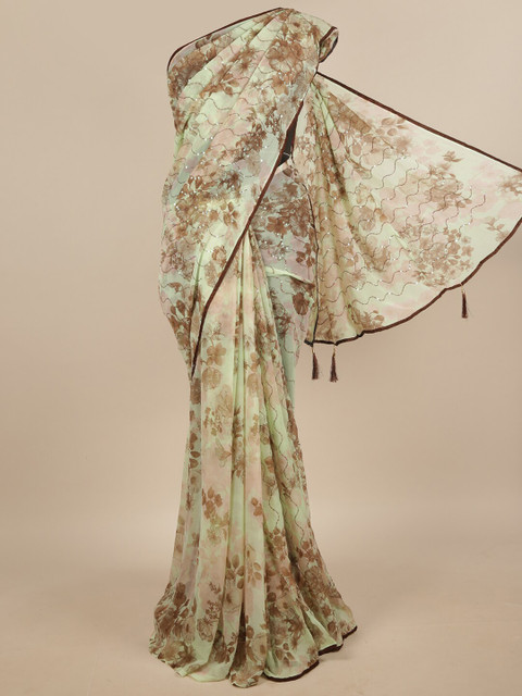 

Pothys Women Green Printed Poly Chiffon Saree with Blouse
